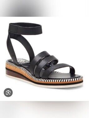 Vince Camuto Black Margreta Strappy Micro-Wedge Sandal 7.5M